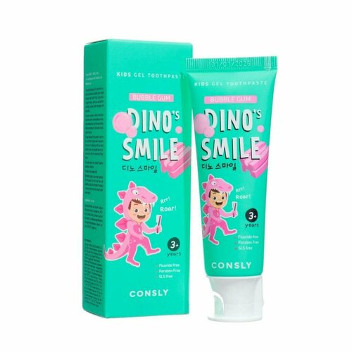 детская гелевая зубная паста consly dino s smile c ксилитом и вкусом манго 60 г CONSLY Kids Dino's Smile Паста зубная гелевая детская с ксилитом и вкусом жвачки 60 г