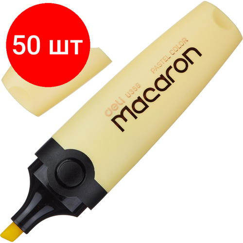 Комплект 50 штук, Маркер текстовыделитель Macaron, скошенный наконечник, 1-5 мм, желтый маркер текстовыделитель macaron скошенный наконечник 1 5 мм же