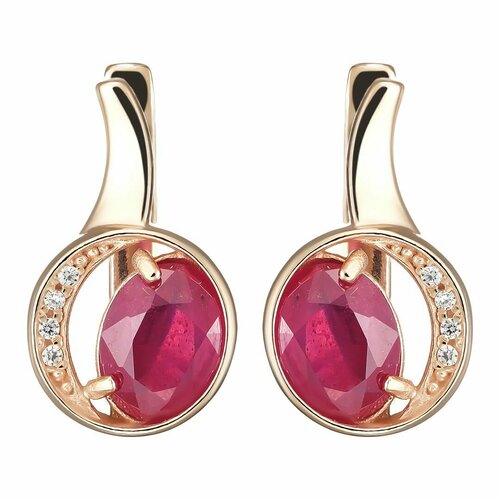 Серьги UVI, серебро, 925 проба, золочение, фианит, рубин, золотой, красный