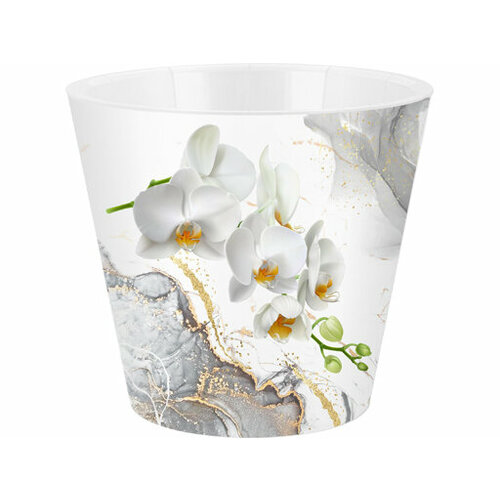 Горшок для цветов InGreen London Orchid Deco D160 мм, 1,6 л с дренажной вставкой, белая орхидея