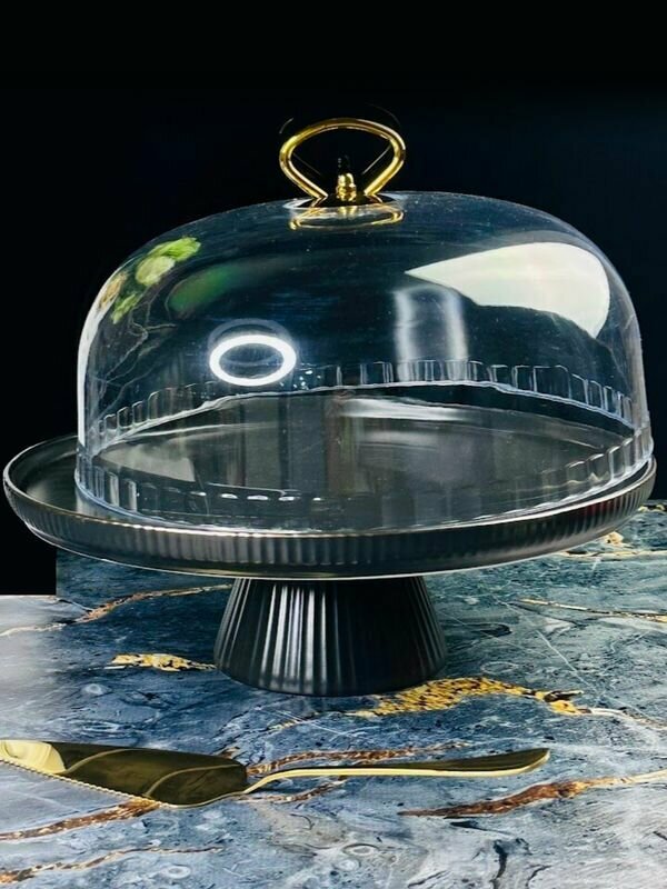 фото Тортовница с крышкой и лопаткой на ножке Lenardi "Эллада", фарфор, 28см