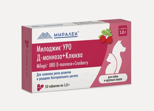 Изображение товара Функциональное лакомство Милоджик Уро Д-манноза+клюква для собак и крупных кошек, 30 таблеток