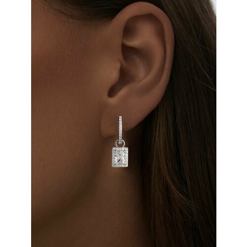 Серьги конго, с подвесками MIESTILO MIESTILO серьги кольца серебро конго серебряные с фианитами, серебро, 925 проба, родирование, фианит, размер 15 мм, длина 2.6 см, серебряный, белый