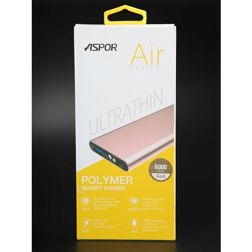 Портативный внешний аккумулятор Power Bank 6000 mAh золотистый 1020₽