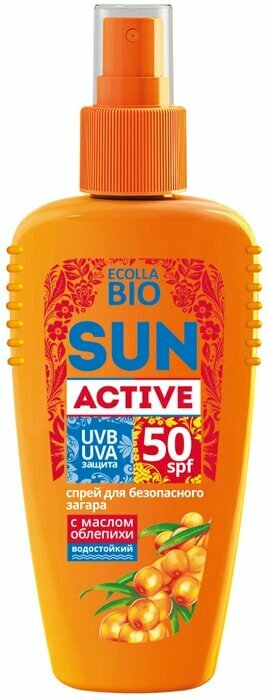 Спрей для безопасного загара Sun Active Ecolla-Bio SPF 50 120мл