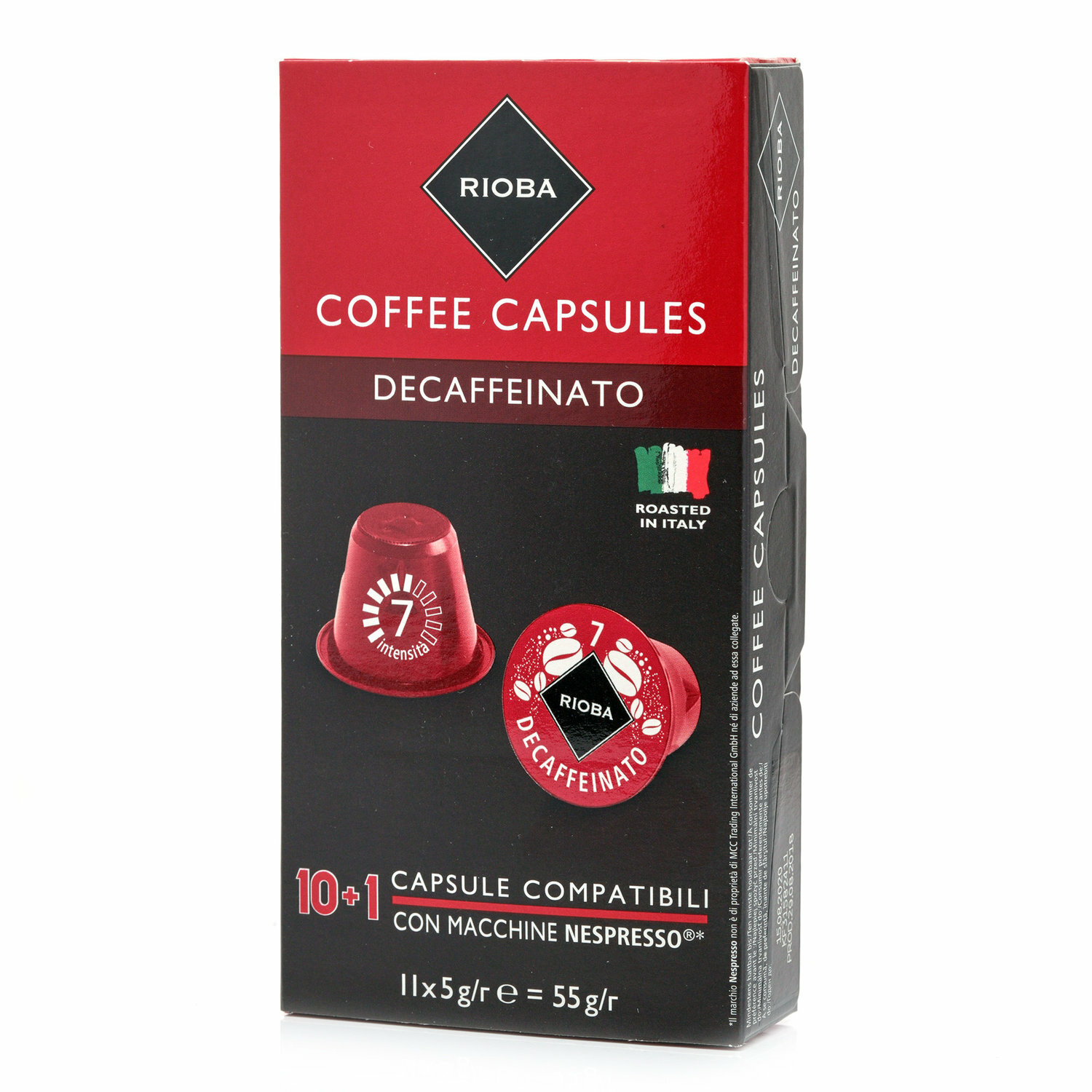 Обжаренный молотый кофе в капсулах без кофеина Decaffeinato 5 г*11 шт ТМ Rioba (Риоба)