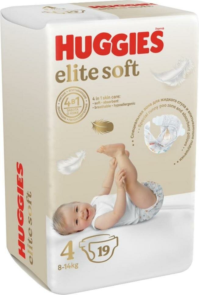 Huggies Elite Soft, подгузники для детей, 4 размер (8-14 кг), 19 шт.