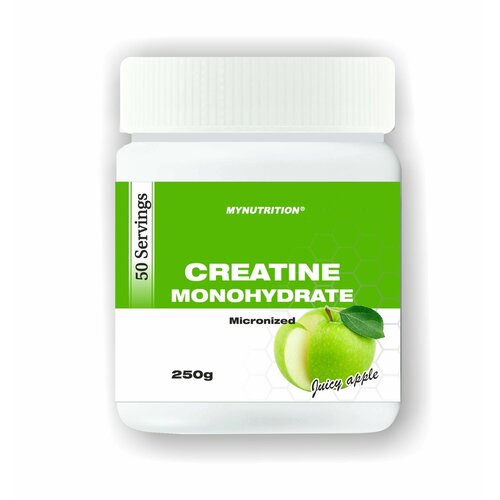 фото Креатин моногидрат порошок / creatine monohydrate, 50 порций, вкус-яблоко, банка 250 гр. mynutrition