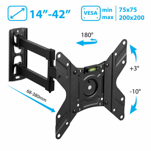 Кронштейн для телевизора на стену / крепление наклонно-поворотное Arm Media LCD-205 / до 42 дюймов / vesa 200x200