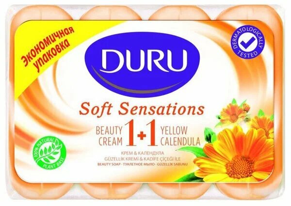 DURU Крем-мыло кусковое Soft sensations 1+1 Календула, 4 шт, 80 г