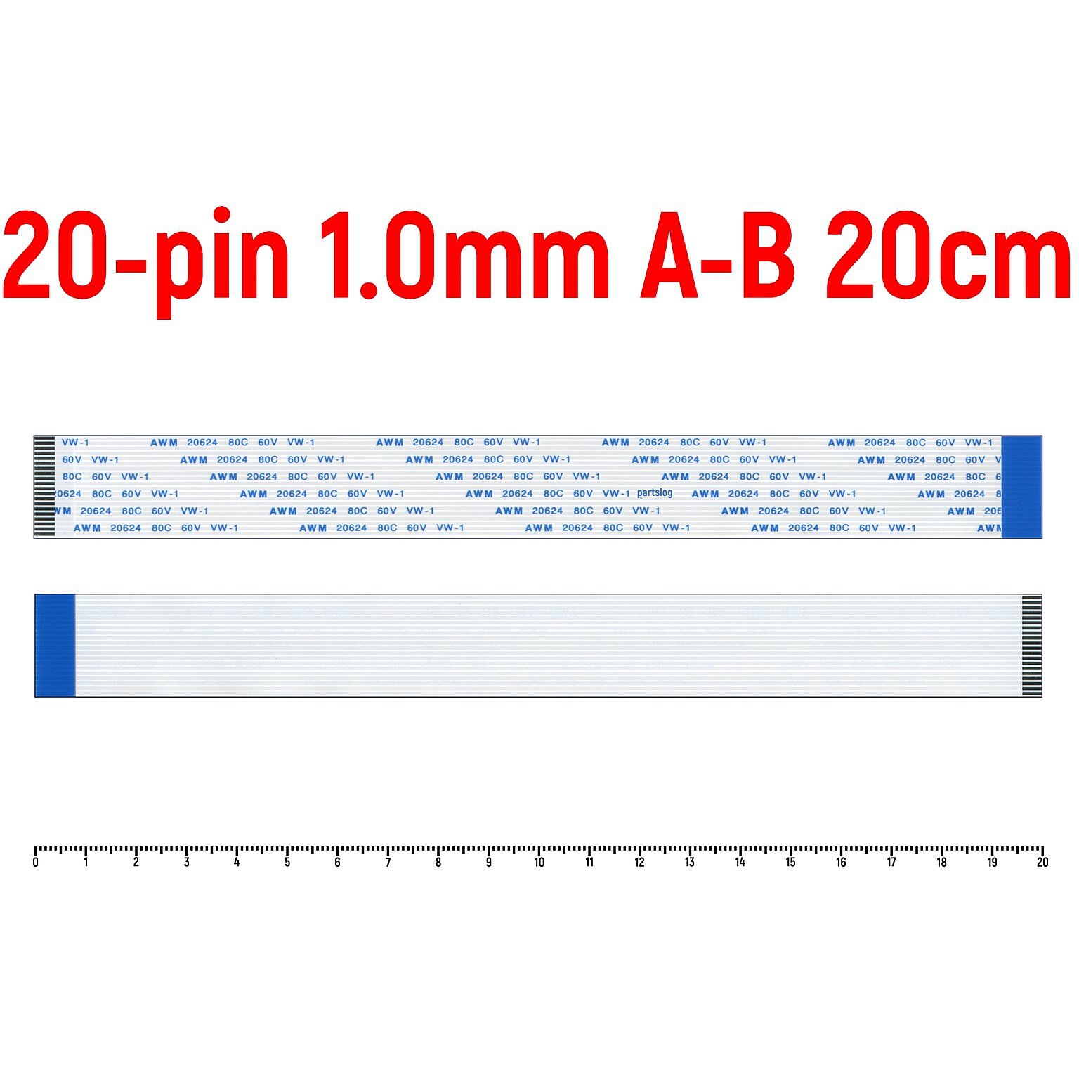 Шлейф FFC 20-pin Шаг 1.0mm Длина 20cm Обратный A-B