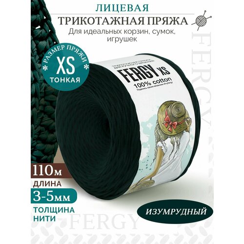 Трикотажная пряжа для вязания / Лицевая / 110м / XS 3-5мм / изумрудный