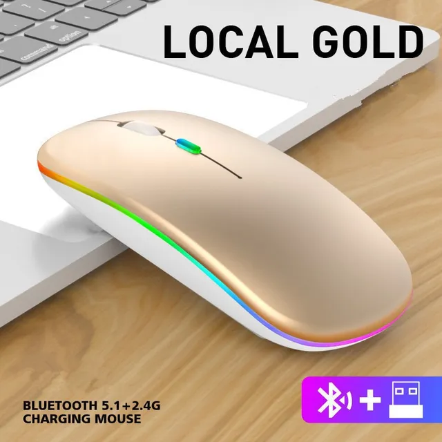 Мышь беспроводная Bluetooth с RGB подсветкой, золотой цвет