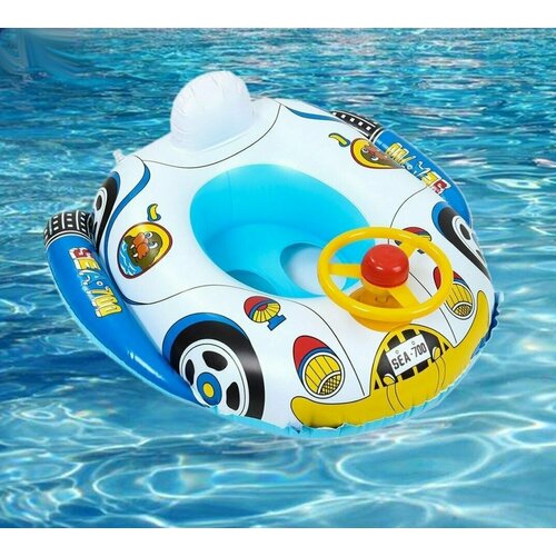 фото Круг для плавания детский надувной "машинка" с трусиками, подголовником и рулем 65*50 см qkid