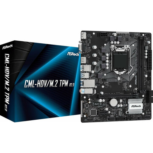 Материнская плата Asrock CML-HDVM2 TPM R20 Soc-1200 Intel H370 2xDDR4 mATX AC97 8ch71 GbLANVGAHDMIDP 938700₽