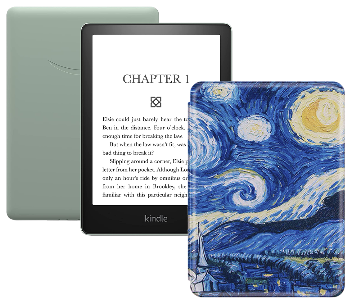Электронная книга Amazon Kindle PaperWhite 2021 16Gb Ad-Supported Agave Green с обложкой ReaderONE PaperWhite 2021 Van Gogh