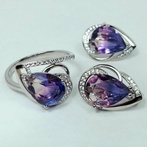 фото Ювелирный комплект: кольцо, серьги, серебро, 925 проба, аметрин синтетический, размер кольца 19 нет бренда