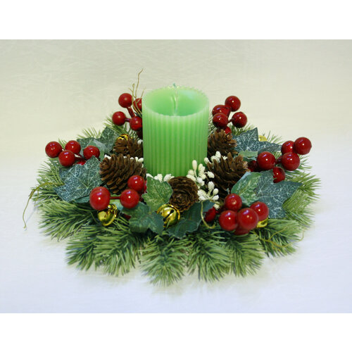 Украшение интерьерное, новогодняя свеча зеленая