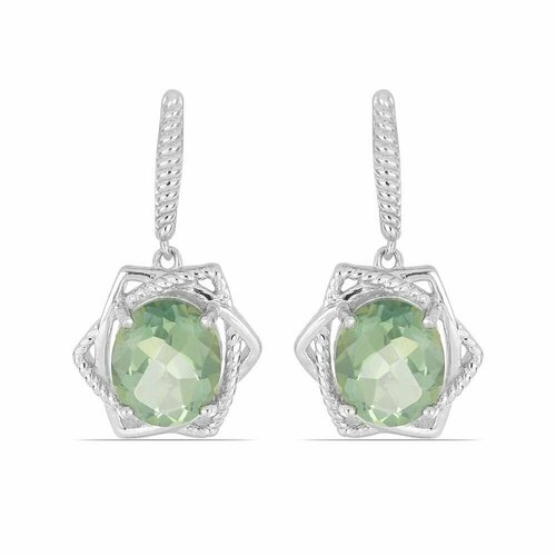 Серьги , кварц, серебряный, зеленый