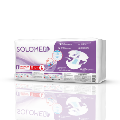 Подгузники для взрослых SOLOMED PREMIUM размер L (30 шт/уп) 120-150 см.