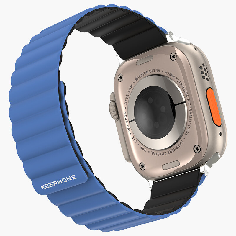 Наручные браслеты KEEPHONE, Силиконовая магнитная защелка Для iWatch 49/45/44/42 мм| 2-Цветные реверсивные-синий/черный — фото 2