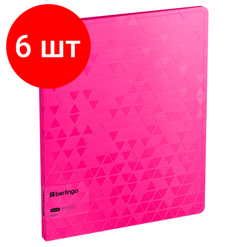 Комплект 6 шт, Папка с пружинным скоросшивателем Berlingo Neon, 17мм, 1000мкм, розовый неон, с внутр. карманом berlingo папка с пружинным скоросшивателем neon a4 пластик розовый