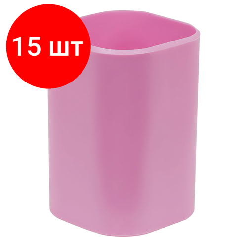 Комплект 15 шт, Подставка-стакан СТАММ Фаворит, пластиковая, квадратная, розовая