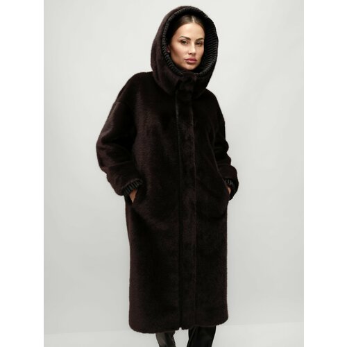 Пальто ALEF, размер 54, серый зашитое новое стильное плетеное меховое пальто из меха енота женское меховое пальто средней длины для осени и зимы