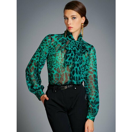 фото Блуза арт-деко, размер 48, зеленый