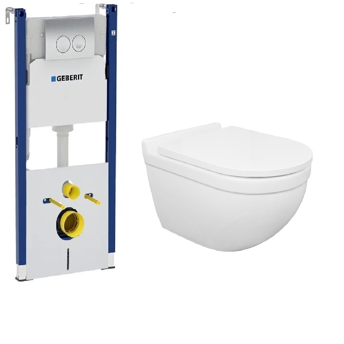 фото Готовый комплект: Инсталляция Geberit 458.124.21.1 Delta 21 + Унитаз подвесной безободковый Azario Fora Торнадо AZ-0017-UQ с сиденьем микролифт