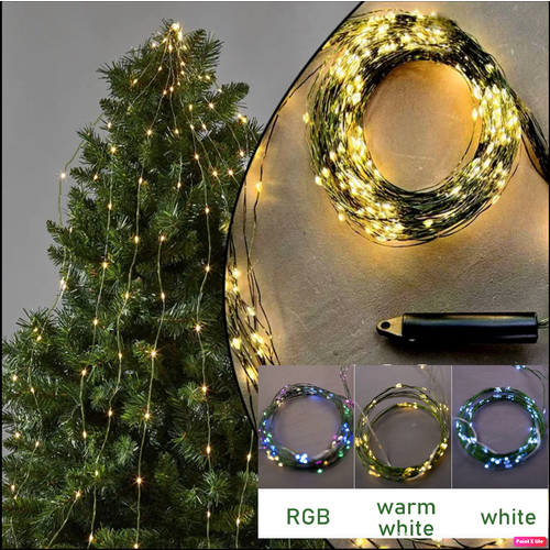 Гирлянда "Лучи росы" 10 нитей 2 метра, IP20, нить зеленая, 200 светодиодов, теплый свет