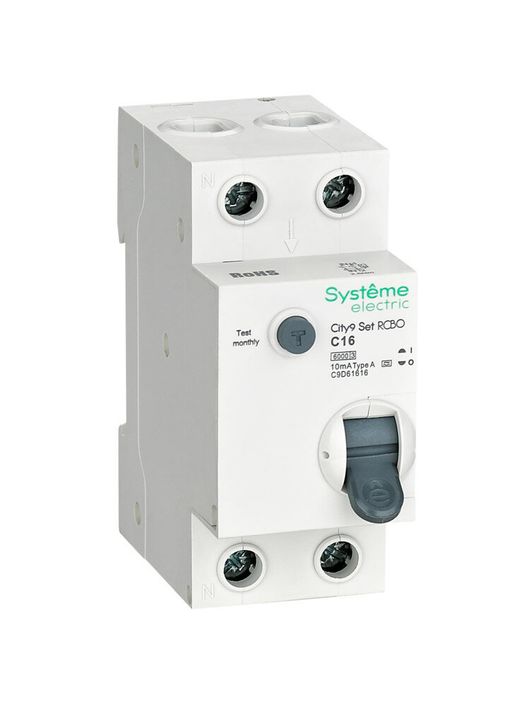 Systeme Electric City9 Set Авт. выкл. диф. тока (АВДТ) 1P+N С 16А 6kA 10мА Тип-A 230В