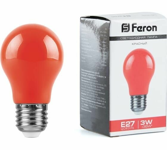 Светодиодная лампа FERON, 230V, E27, LB-375, красный 25924