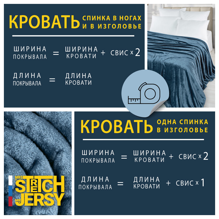 Плед-покрывало для пикника Stretch Jersy 150х200, мягкий и теплый, велсофт, индиго - фотография № 8