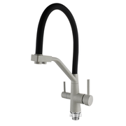 Смеситель для кухни с фильтром с краном для питьевой воды и гибким изливом TRIGOR NZL11-KD-MA-808, черный/ серый