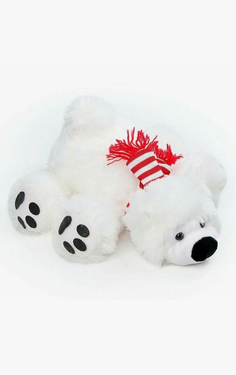 Мягкая игрушка Белый медведь лежачий с шарфиком 30 см