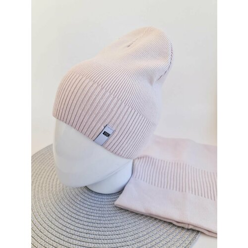 Шапка бини , размер 56/58, розовый мужская и женская теплая шапка бини мягкий шарф в комплекте зимняя плотная шапка бини