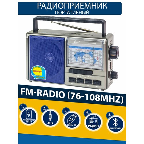 Радиоприемник EPE с Bluetooth расширенный диапозон FM AM SW1-SW8 с слотом для флешки 131800₽