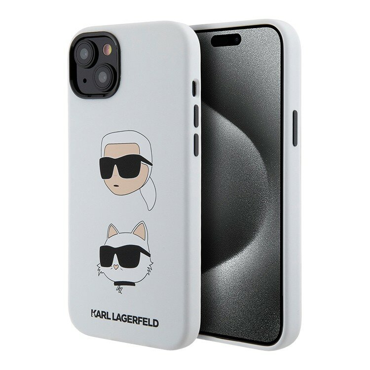 Karl Lagerfeld для iPhone 15 чехол силиконовый NFT Karl & Choupette heads, белый