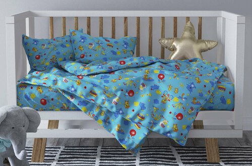 Детское постельное белье бязь зоопарк вид 4 голубой Ясли (в детскую кроватку)