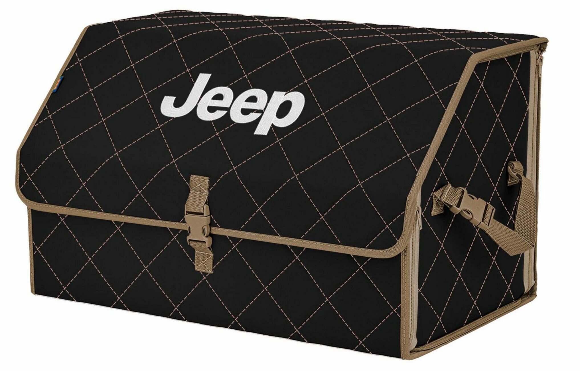 Органайзер-саквояж "Союз" в багажник Jeep (Джип), размер XL. Цвет: черный с бежевой прострочкой Ромб.