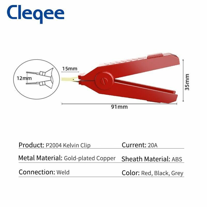 Зажимы крокодил Кельвина 91мм 20а пара красный+черный Cleqee P2004
