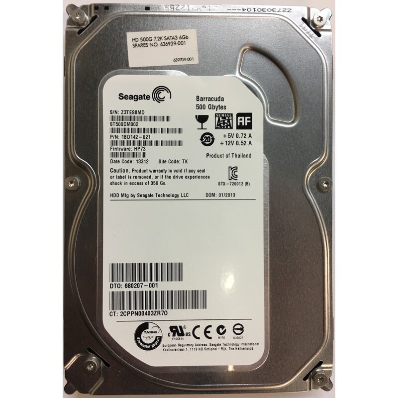 Жесткий диск HP 500GB 6G 7.2K 3.5-inch 68-Pin Non-Hot-Plug SATA Drive 636929-001