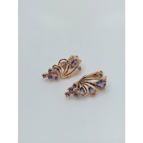 фото Серьги fashion jewelry, циркон, размер 20 мм, золотистый