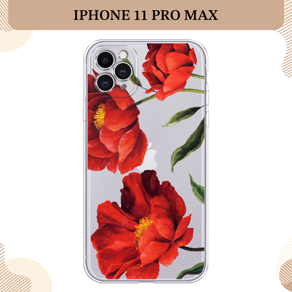 Силиконовый чехол "Красные маки" на Apple iPhone 11 Pro Max / Айфон 11 Про Макс, прозрачный