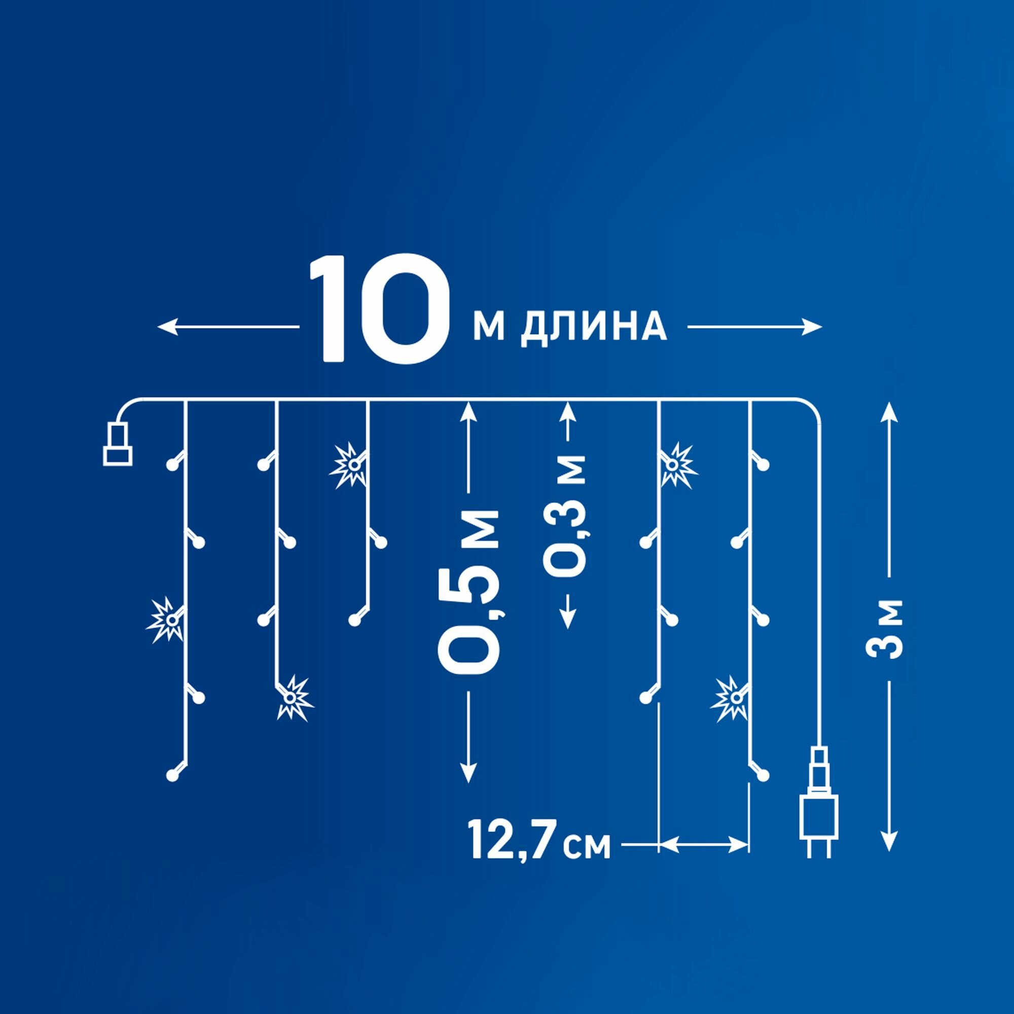 Гирлянда светодиодная бахрома Uniel электрическая 10 м теплый белый свет 1 режим 480 ламп цвет прозрачный - фото №6