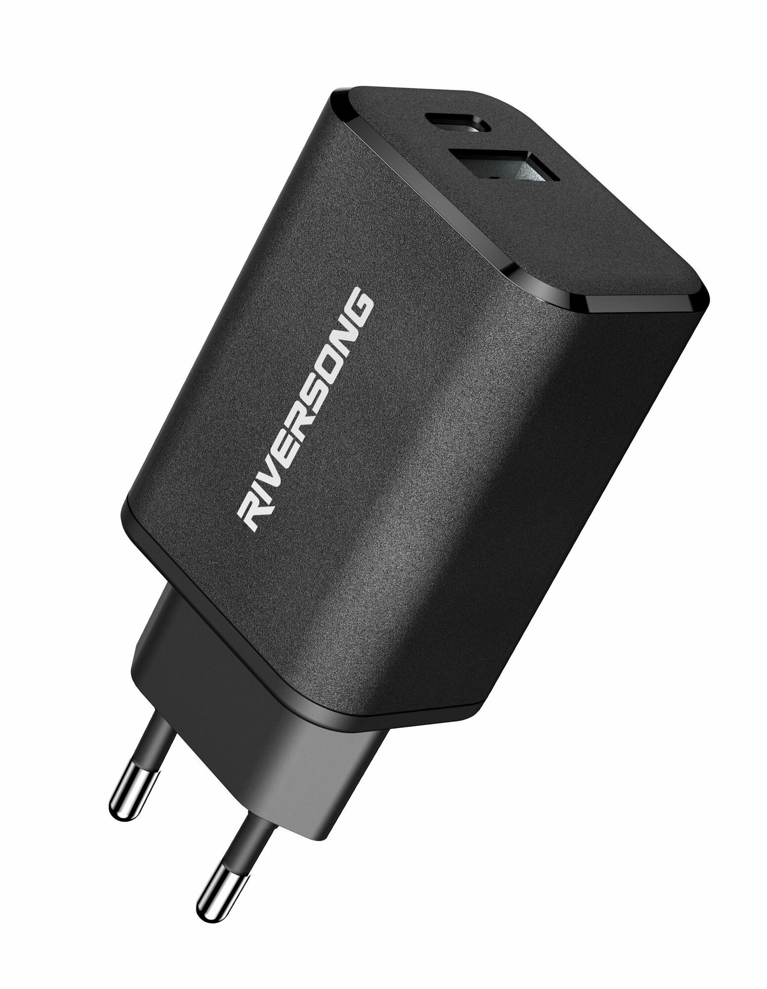 Сетевое зарядное устройство, универсальный блок питания, Riversong, USBA QC3.0 + TypeC PD 65Вт, Powerkub G65, цвет черный — фото 1