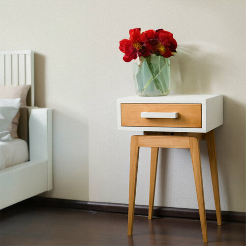 Тумба прикроватная Zolo из натурального дерева. Высота 60 см. Парящий корпус 30х39 см Цвет: белоснежный/сосна