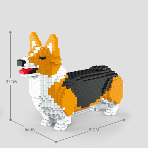 Конструктор 3D пластиковый животные MQRL Корги рыжая с черным из мини-блоков, 1520 деталей