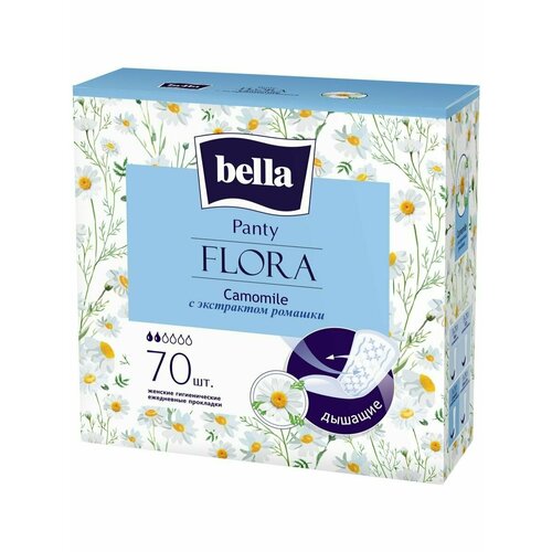 прокладки женские гигиенические ежедневные bella panty flora camomile с экстрактом ромашки 70 шт Прокладки ежедневные PANTY FLORA Camomile 70 шт